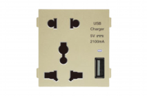 Hạt ổ cắm đôi kèm USB/ màu vàng – EL-005U